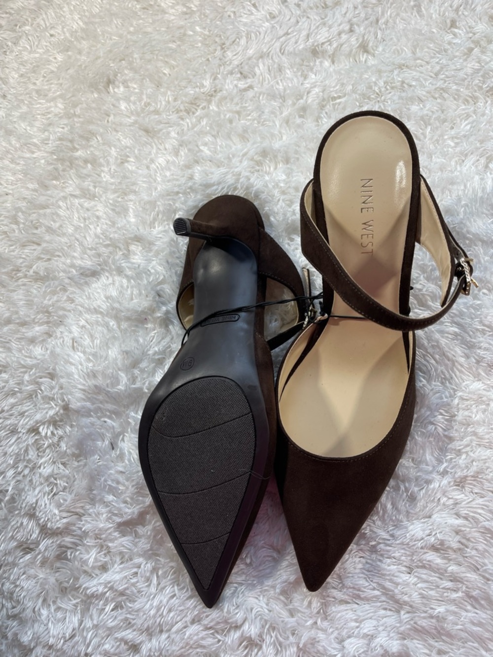 Nine West Dark Brown Pointed-Toe Slingback Heels - Picture 6 of 6